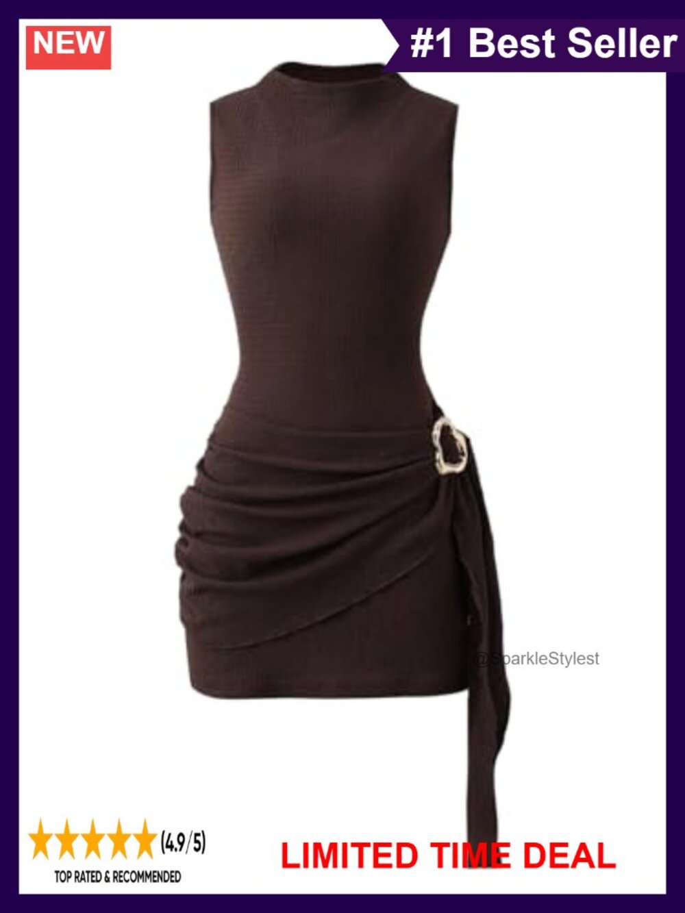 SOLY HUX Womens Mock Neck Bodycon Mini Dress Sleeveless Party Club